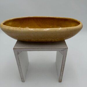 Rare Vintage 8.5” California USA Pottery Oval Planter gold yellow white drip gla